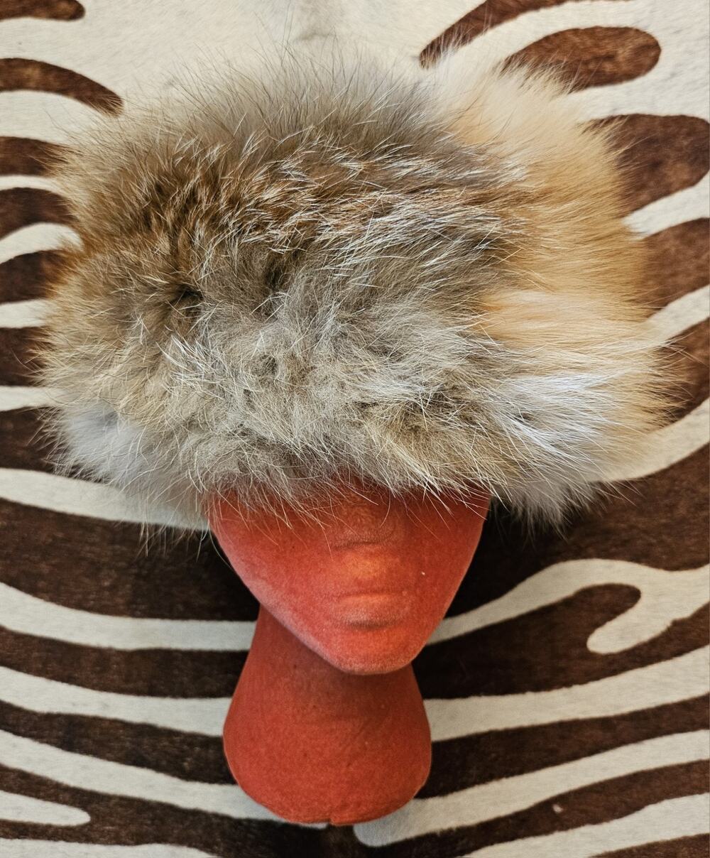 Vintage USSR Fox Fur Ushanka Warm Winter Hat Quilt Lining Womens Small
